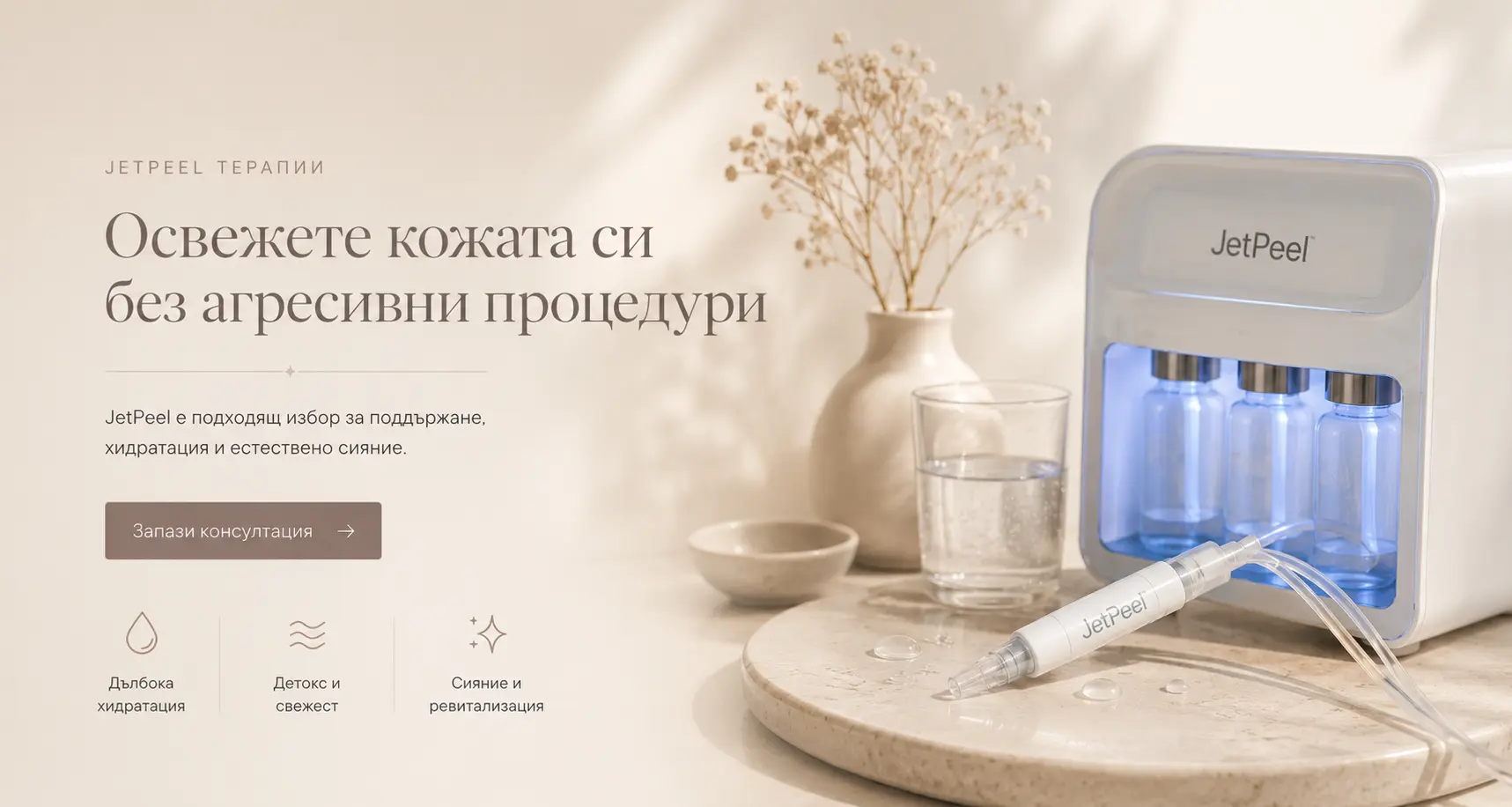 Освежете кожата си без агресивни процедури — Запази JetPeel консултация.